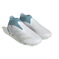 adidas Predator Accuracy+ Parley Sans Lacets Gazon Naturel Chaussures de Foot (FG) Blanc Bleu Clair