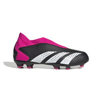 adidas Predator Accuracy.3 Veterloze Gras Voetbalschoenen (FG) Kids Zwart Wit Roze