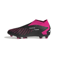 adidas Predator Accuracy+ Sans Lacets Gazon Naturel Chaussures de Foot (FG) Enfants Noir Blanc Rose