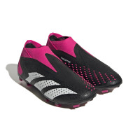 adidas Predator Accuracy+ Sans Lacets Gazon Naturel Chaussures de Foot (FG) Enfants Noir Blanc Rose