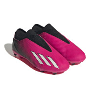 adidas X Speedportal.3 Veterloze Gras Voetbalschoenen (FG) Kids Roze Zwart Wit