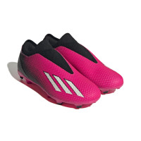 adidas X Speedportal.3 Veterloze Gras Voetbalschoenen (FG) Roze Zwart Wit