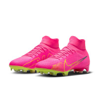 Nike Zoom Mercurial Superfly 9 Pro Gazon Naturel Chaussures de Foot (FG) Rose Vif Jaune Vert Clair