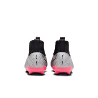 Nike Zoom Mercurial Superfly 9 Pro XXV Sans Lacets Gazon Naturel Chaussures de Foot (FG) Enfants Argenté Rose Noir