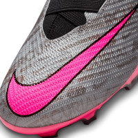 Nike Zoom Mercurial Superfly 9 Pro XXV Sans Lacets Gazon Naturel Chaussures de Foot (FG) Enfants Argenté Rose Noir