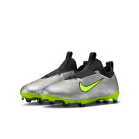 Nike Zoom Mercurial Vapor 15 Academy XXV Sans Lacets Gazon Naturel Artificiel Chaussures de Foot (MG) Enfants Argenté Jaune Vif