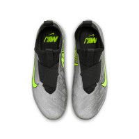 Nike Zoom Mercurial Vapor 15 Academy XXV Sans Lacets Gazon Naturel Artificiel Chaussures de Foot (MG) Enfants Argenté Jaune Vif