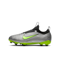 Nike Zoom Mercurial Vapor 15 Academy XXV Sans Lacets Gazon Naturel Artificiel Chaussures de Foot (MG) Enfants Argenté Jaune Vif