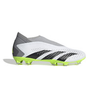 adidas Predator Accuracy.3 Sans Lacets Gazon Naturel Chaussures de Foot (FG) Blanc Gris Jaune Vif Noir