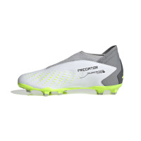 adidas Predator Accuracy.3 Veterloze Gras Voetbalschoenen (FG) Kids Wit Grijs Felgeel Zwart