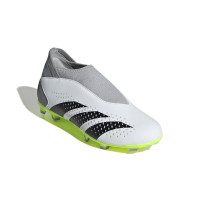 adidas Predator Accuracy.3 Veterloze Gras Voetbalschoenen (FG) Kids Wit Grijs Felgeel Zwart