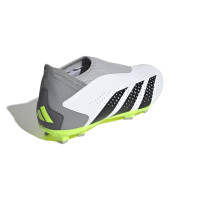 adidas Predator Accuracy.3 Veterloze Gras Voetbalschoenen (FG) Kids Wit Grijs Felgeel Zwart
