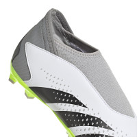 adidas Predator Accuracy.3 Veterloze Gras Voetbalschoenen (FG) Kids Wit Grijs Felgeel Zwart