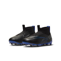 Nike Zoom Mercurial Superfly 9 Academy Veterloze Gras / Kunstgras Voetbalschoenen (MG) Kids Zwart Blauw Wit