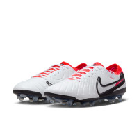 Nike Tiempo Legend 10 Elite Gazon Naturel Chaussures de Foot (FG) Blanc Noir Rouge Vif