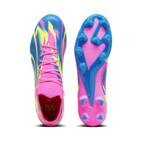 PUMA Ultra Match Gazon Naturel Gazon Artificiel Chaussures de Foot (MG) Rose Bleu Jaune