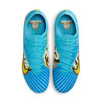 Nike Zoom Mercurial Vapor 15 Mbappé Elite Gazon Naturel Chaussures de Foot (FG) Bleu Clair Jaune Orange