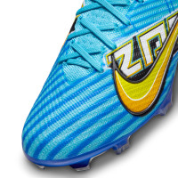 Nike Zoom Mercurial Vapor 15 Mbappé Elite Gazon Naturel Chaussures de Foot (FG) Bleu Clair Jaune Orange