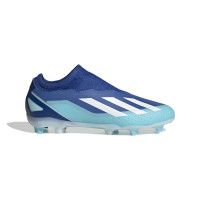 adidas X Crazyfast.3 Sans Lacets Gazon Naturel Chaussures de Foot (FG) Enfants Bleu Bleu Clair Blanc