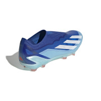 adidas X Crazyfast.1 Sans Lacets Gazon Naturel Chaussures de Foot (FG) Bleu Bleu Clair Blanc