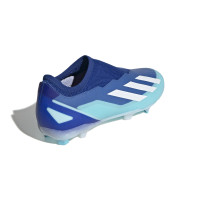 adidas X Crazyfast.3 Sans Lacets Gazon Naturel Chaussures de Foot (FG) Bleu Bleu Clair Blanc