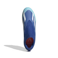adidas X Crazyfast.3 Sans Lacets Gazon Naturel Chaussures de Foot (FG) Bleu Bleu Clair Blanc