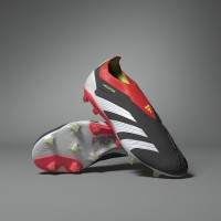 adidas Predator Elite Sans Lacets Gazon Naturel Chaussures de Foot (FG) Noir Blanc Rouge Vif