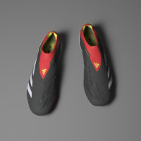 adidas Predator Elite Sans Lacets Gazon Naturel Chaussures de Foot (FG) Noir Blanc Rouge Vif