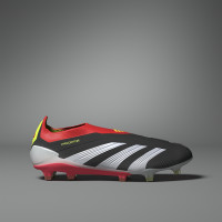 adidas Predator Elite Sans Lacets Gazon Naturel Chaussures de Foot (FG) Noir Blanc Rouge Vif