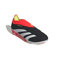 adidas Predator Elite Sans Lacets Gazon Naturel Chaussures de Foot (FG) Enfants Noir Blanc Rouge Vif