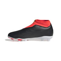 adidas Predator League Sans Lacets Gazon Naturel Chaussures de Foot (FG) Enfants Noir Blanc Rouge Vif