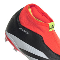 adidas Predator League Sans Lacets Gazon Naturel Chaussures de Foot (FG) Enfants Noir Blanc Rouge Vif