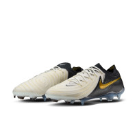 Nike Phantom GX II Elite Gazon Naturel Chaussures de Foot (FG) Noir Blanc Cassé Doré