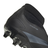 adidas Predator League Sans Lacets Gazon Naturel Chaussures de Foot (FG) Noir Gris Foncé