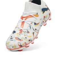 PUMA Future 7 Match Neymar Jr. Gazon Naturel Artificiel Chaussures de Foot (MG) Enfants Blanc Orange Multicolore