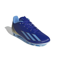 adidas X Crazyfast Messi Club Gazon Naturel Artificiel Chaussures de Foot (MG) Enfants Bleu Blanc Doré