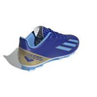 adidas X Crazyfast Messi Club Gazon Naturel Artificiel Chaussures de Foot (MG) Enfants Bleu Blanc Doré