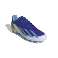 adidas X Crazyfast Messi Club Gazon Naturel Artificiel Chaussures de Foot (MG) Bleu Blanc Doré