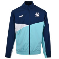 PUMA Olympique Marseille Woven Veste d'Entraînement 2023-2024 Bleu Foncé Turquoise Blanc