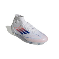 adidas F50 Pro Mid Gazon Naturel Chaussures de Foot (FG) Blanc Rouge Bleu