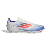 adidas F50 League Sans Lacets Gazon Naturel Chaussures de Foot (FG) Blanc Rouge Bleu