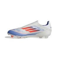 adidas F50 League Sans Lacets Gazon Naturel Chaussures de Foot (FG) Blanc Rouge Bleu