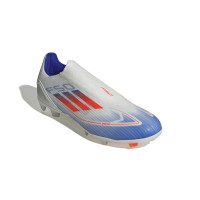 adidas F50 League Sans Lacets Gazon Naturel Chaussures de Foot (FG) Blanc Rouge Bleu
