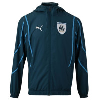 PUMA Olympique Marseille Pre-Match Anthem Woven Trainingsjack 2024-2025 Donkerblauw Lichtblauw Wit