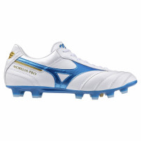 Mizuno Morelia II Pro Gazon Naturel Chaussures de Foot (FG) Blanc Bleu Doré