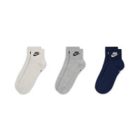 Lot de 3 chaussettes de sport Nike Everyday Essential de taille moyenne, beige, gris, bleu foncé
