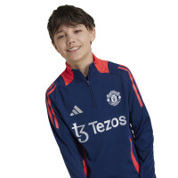 adidas Manchester United Haut d'Entraînement 1/4-Zip 2024-2025 Enfants Bleu Foncé Rouge Argenté