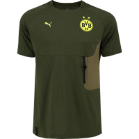 PUMA Borussia Dortmund Pumatech Pocket T-Shirt 2024-2025 Donkergroen Olijfgroen Geel