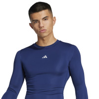 adidas Techfit Sous-Maillot à Manches Longues Bleu Foncé Blanc