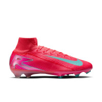 Nike Zoom Mercurial Superfly 10 Elite Gazon Naturel Chaussures de Foot (FG) Rouge Turquoise Rose